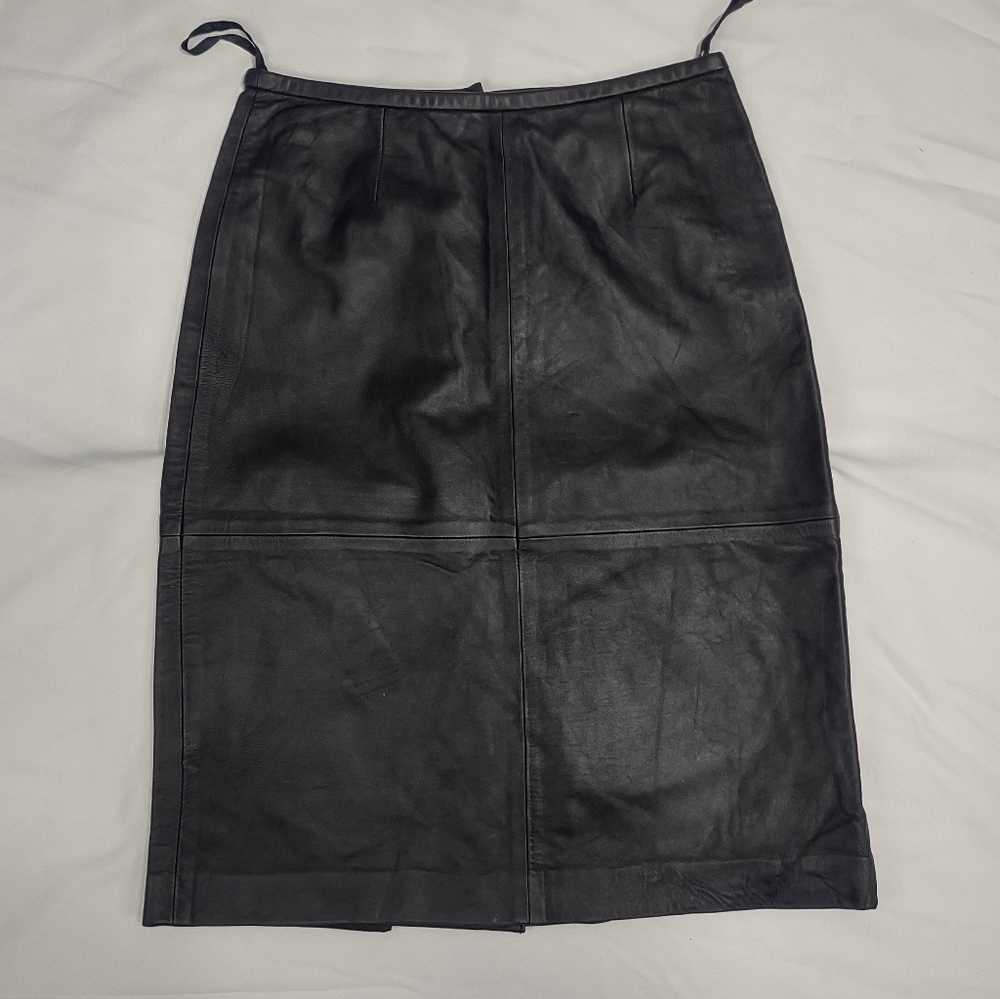 Mossimo Genuine 100% Leather Black Pencil Skirt Size 2 Back Zip Lined